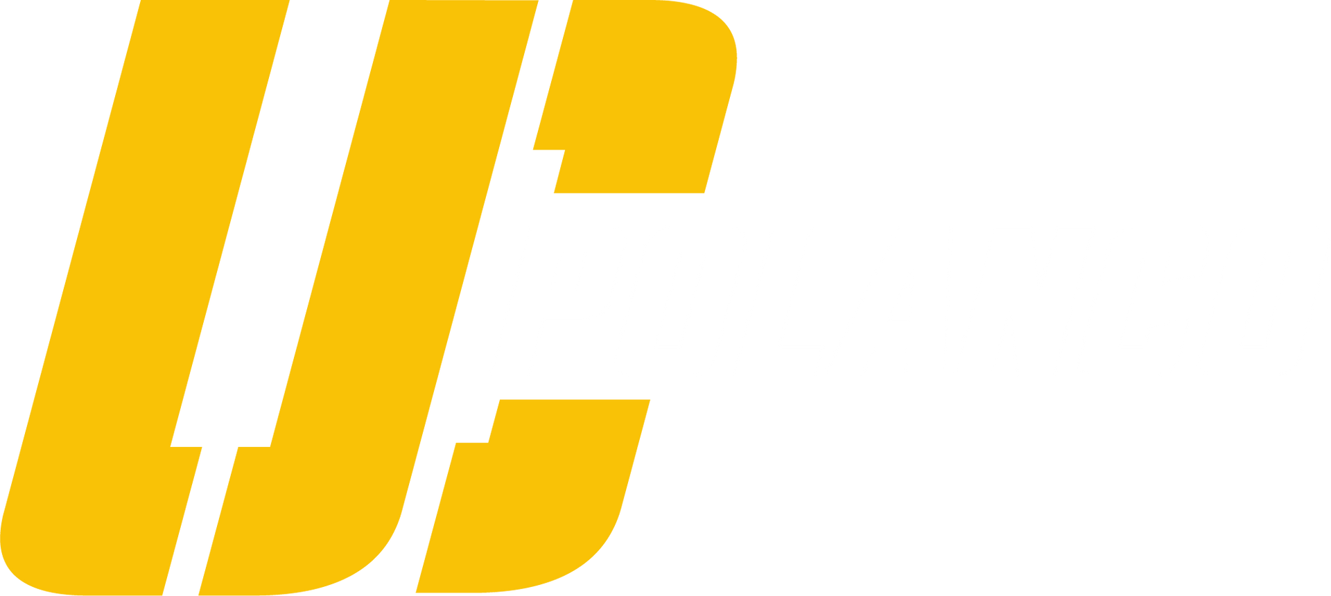 Un logotipo amarillo y blanco sobre un fondo blanco.