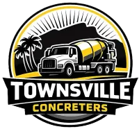Logo: Concrete truck with mountains and palm trees, 