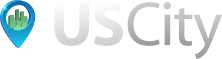 UsCity logo with a teal location pin and a cityscape icon.