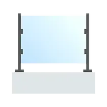 Glass railing with dark gray posts on a concrete base.