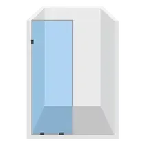 Shower stall with a sliding glass door.