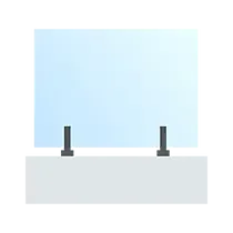 Clear protective barrier with two dark posts on a light-colored surface.