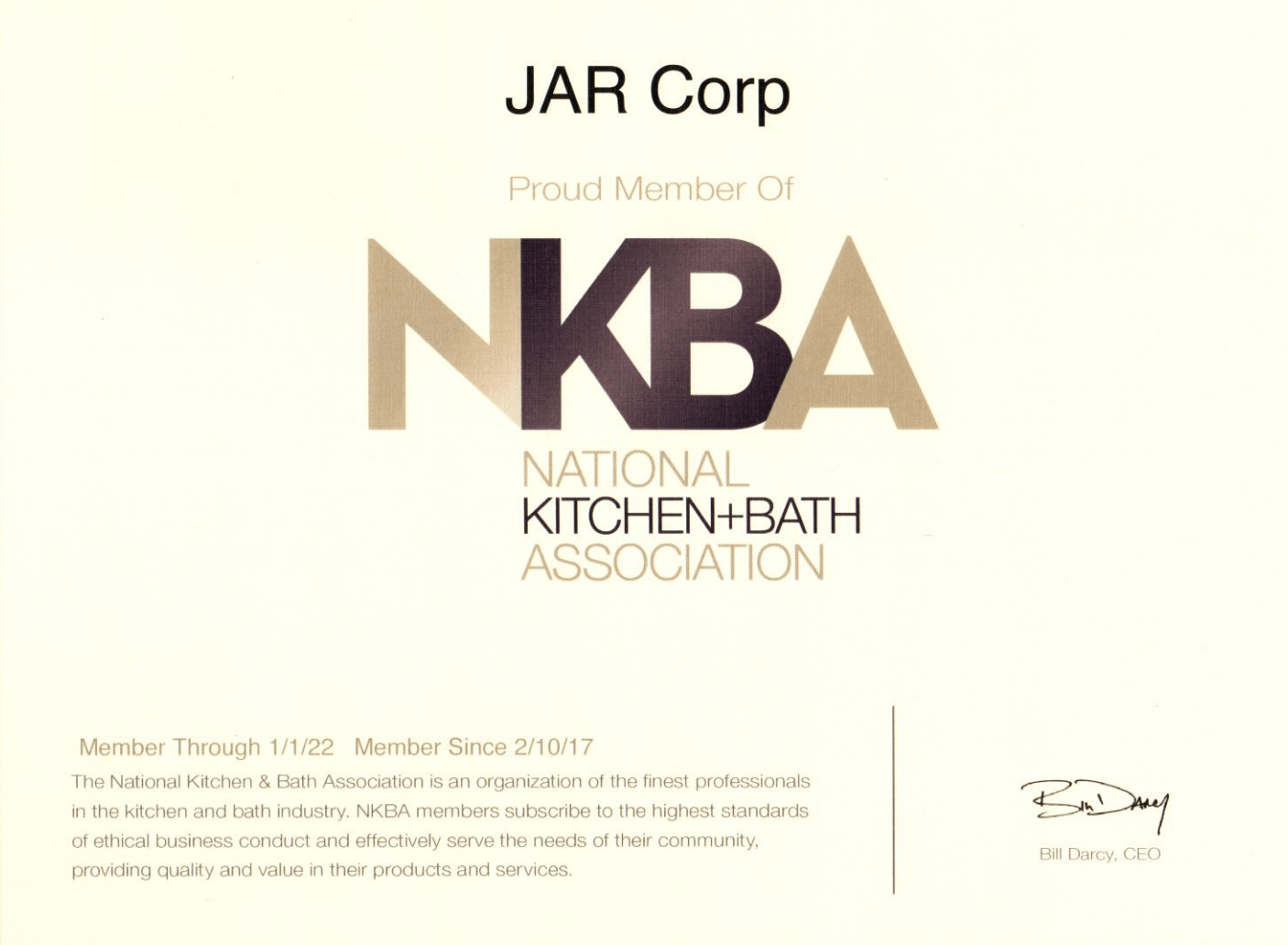 A certificate from the national kitchen and bath association