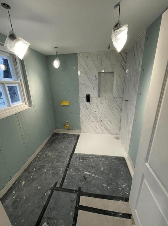 Picture of a new bathroom during installation by Plumbers Sheffield