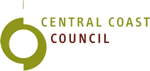 A logo for the central coast council with a green circle