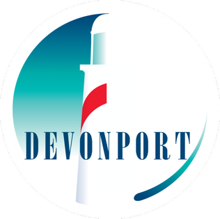 A devonport logo with a lighthouse in the middle