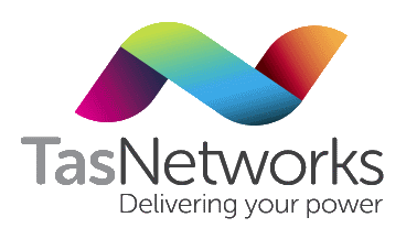 A colorful logo for tas networks delivering your power