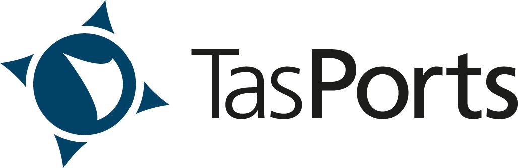 A logo for tasports with a blue circle and triangles