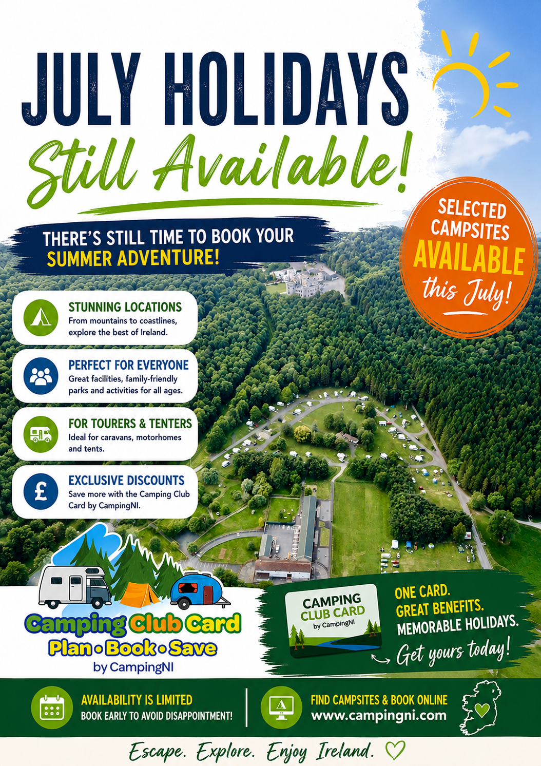 July Holiday availability Camping Club Card by CampingNI
