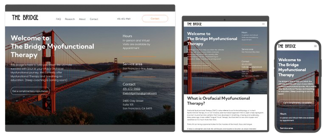 The Bridge Myofunctional Therapy website for Michele Murdy's practice in San Francisco. 