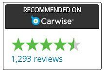 A badge that says `` recommended on carwise '' with five stars and 1,293 reviews.