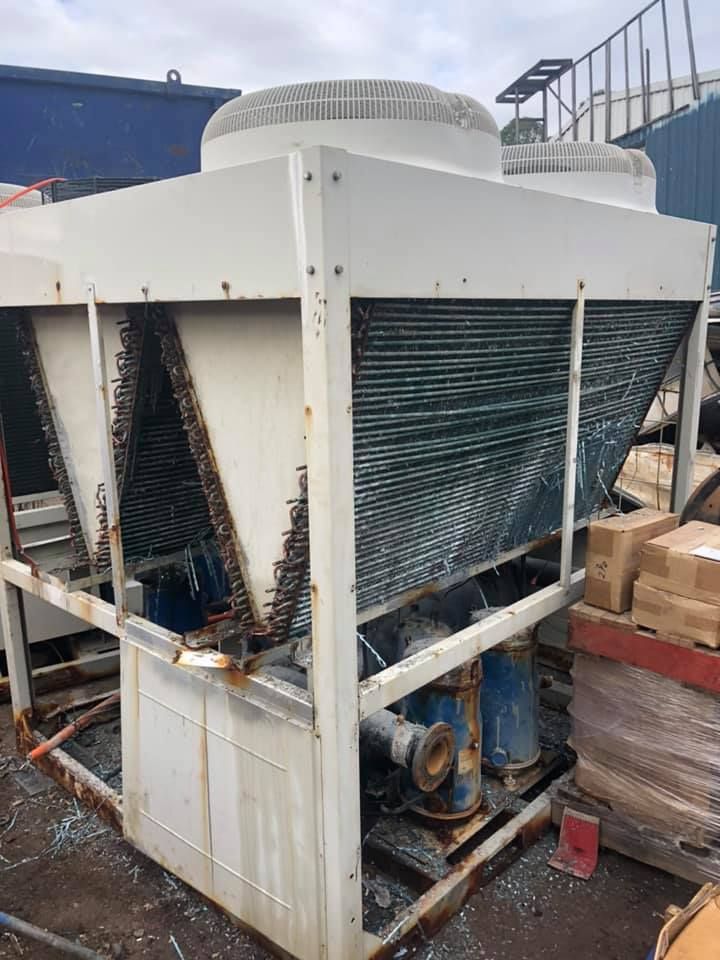 White Industrial Cooling Unit With Coils And Fan, Outdoors — H&H Metal Recycling in Gympie, QLD