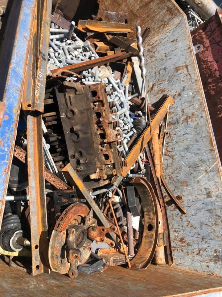 Scrap Metal In A Bin; Rusty Automotive Parts, Bolts, And Beams — H&H Metal Recycling in Gympie, QLD