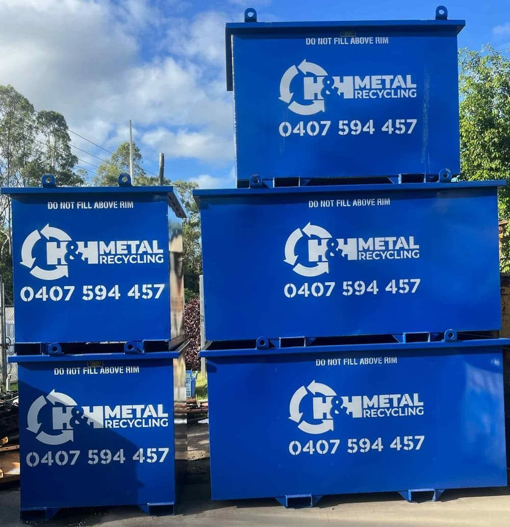 A Stack of Blue Bins with Numbers — H & H Metal Recycling In Kunda Park, QLD