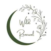 Green crescent moon and floral wreath surrounding