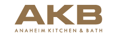 AKB: Anaheim Kitchen & Bath logo in gold lettering on a white background.