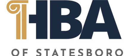 HBA of Statesboro logo: Gold pillar with navy blue HBA letters, gray text 