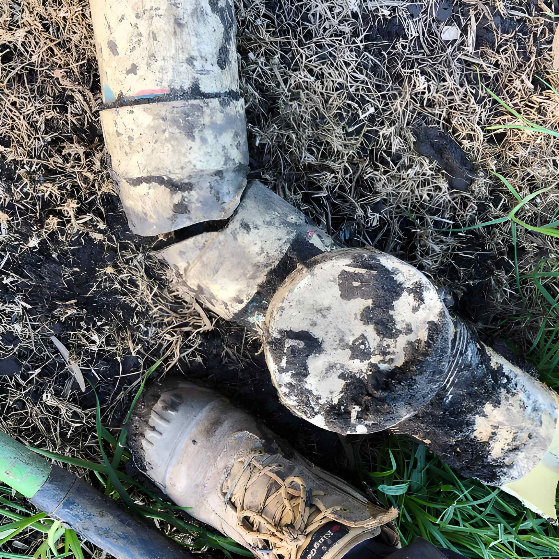 Broken Pvc Pipe and Fittings on Muddy Ground — Cobra Plumbing & Bathrooms in Heathcote, NSW