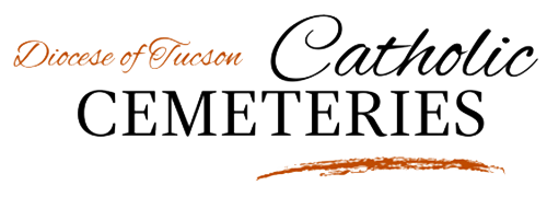 Logo for the Diocese of Tucson Catholic Cemeteries with black text and a rust-colored accent.