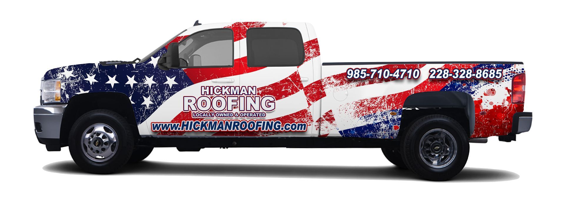 A truck with the american flag painted on it