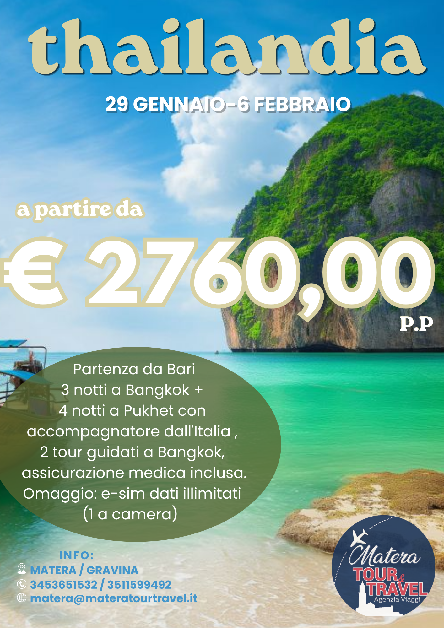 Promo viaggio per la Thailandia con mare turchese, isola verde e prezzo da €2760,00 p.p.