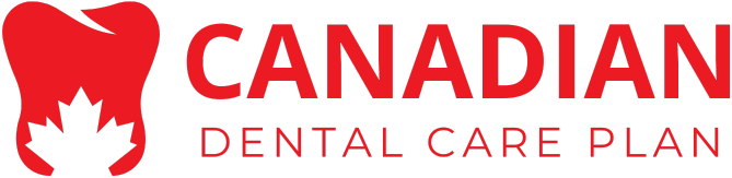 Logo of Canadian Dental Care Plan. Red tooth with a maple leaf, beside red text.