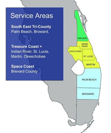 Service Areas Map | South Florida & Treasure Coast | K Line Impact Windows & Doors