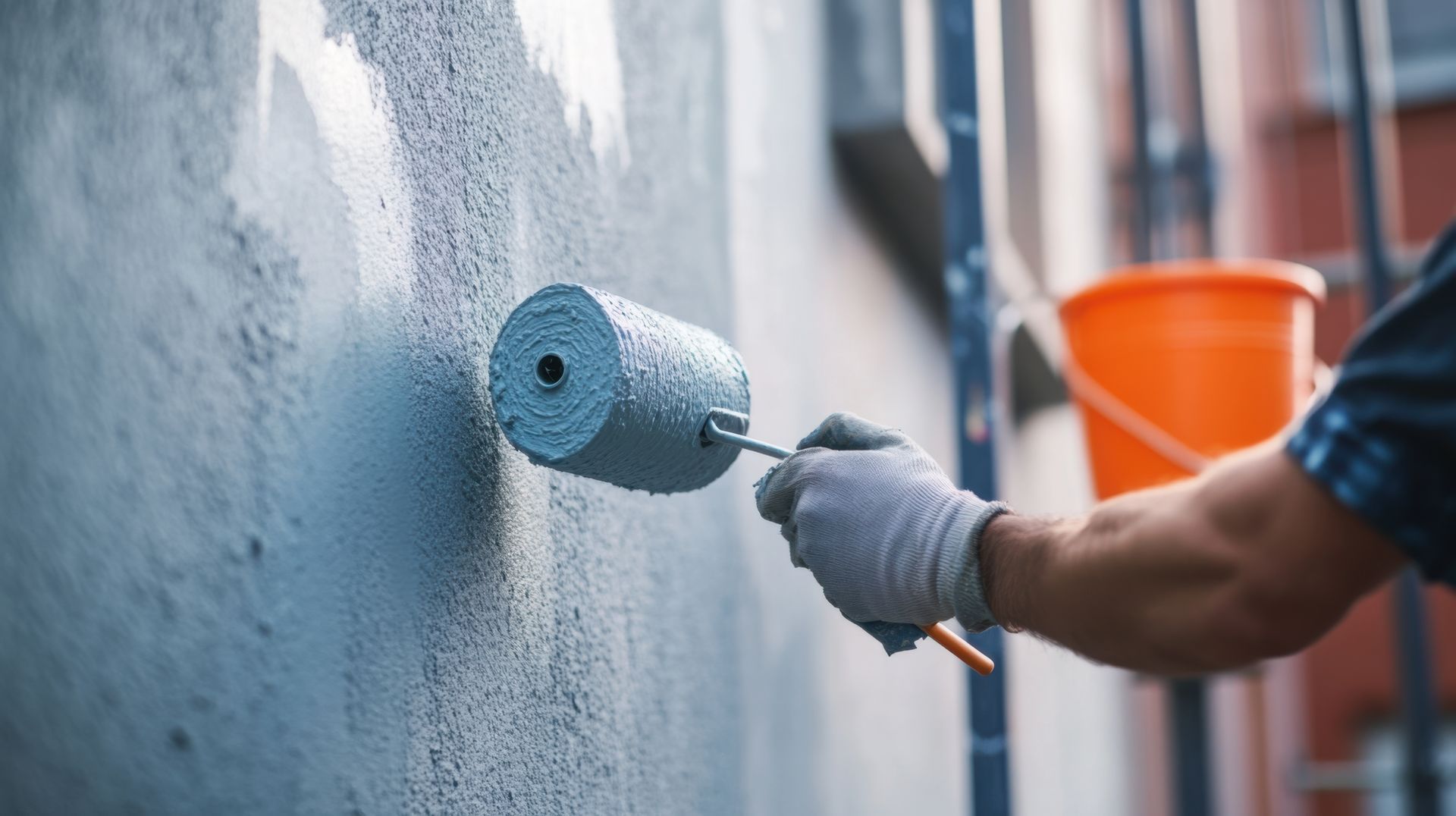 A man is painting a wall with a paint roller.