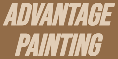 A brown background with white text that says advantage painting