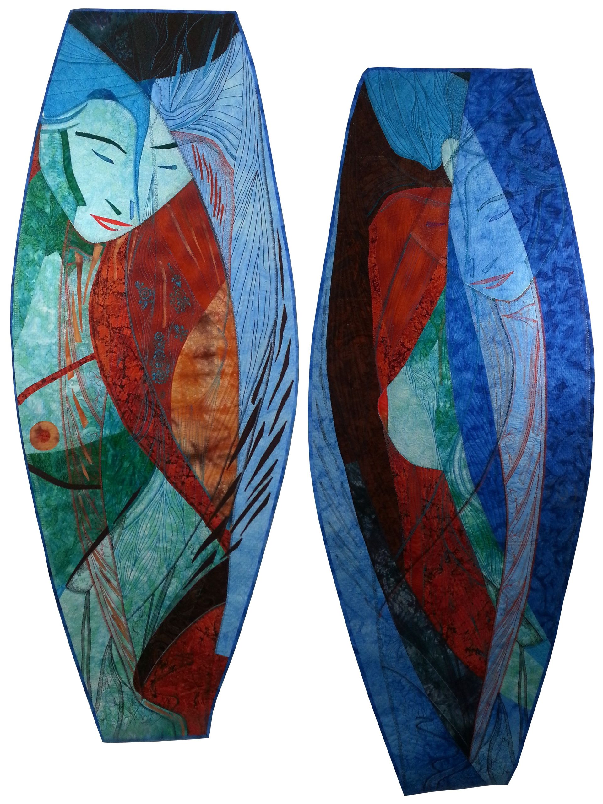 Textielkunst wanddoek organische vormgeving