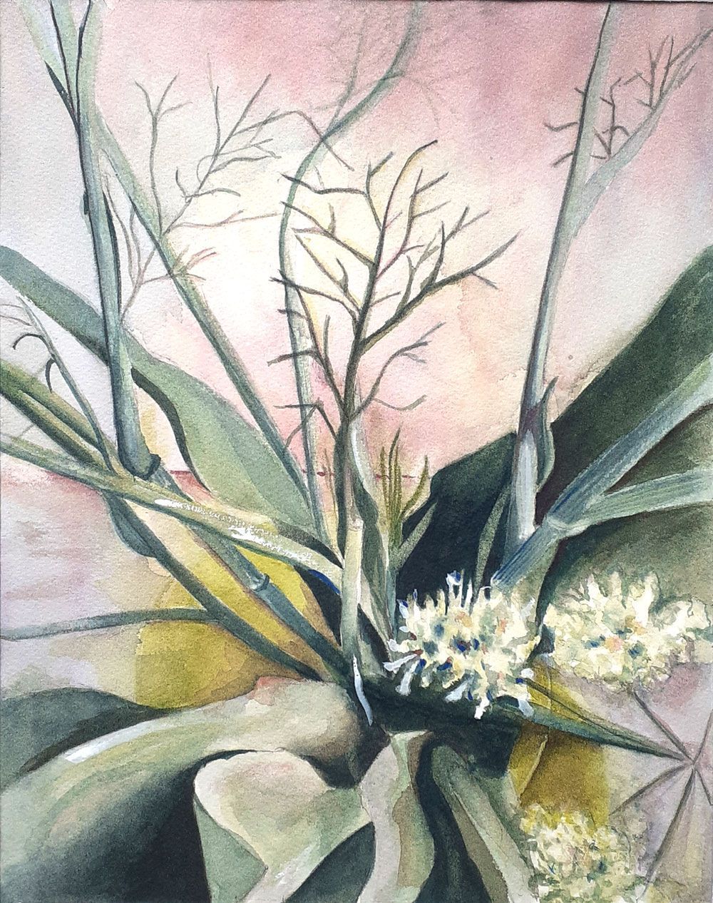 aquarel van plant bladeren stengels, en bloemen