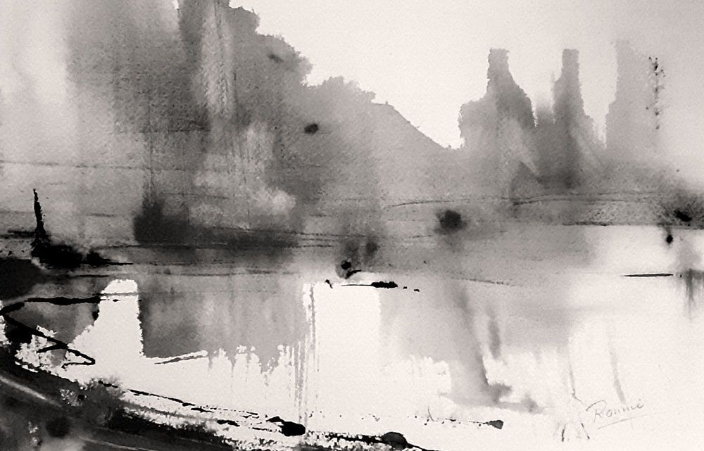 abstract landschap aquarel