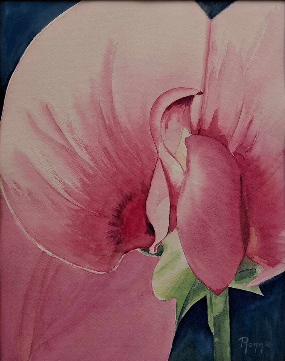 Aquarel sterk uitvergrote bloemvorm
