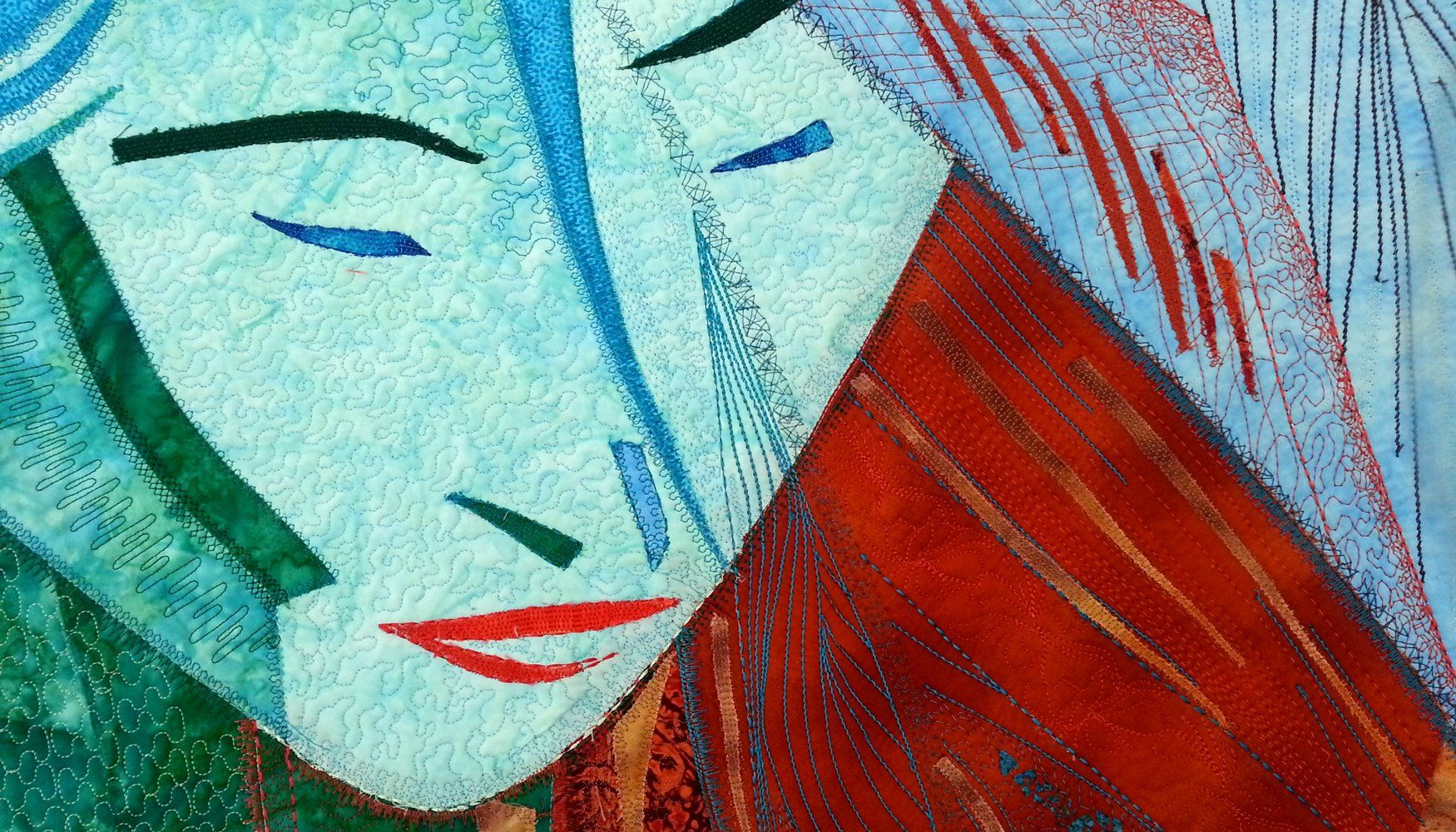 Textielkunst wanddoek spiegeling I