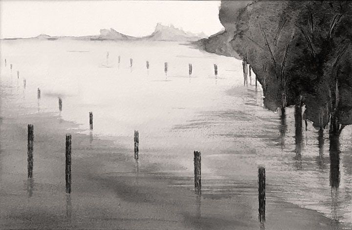 aquarel van een overstroming