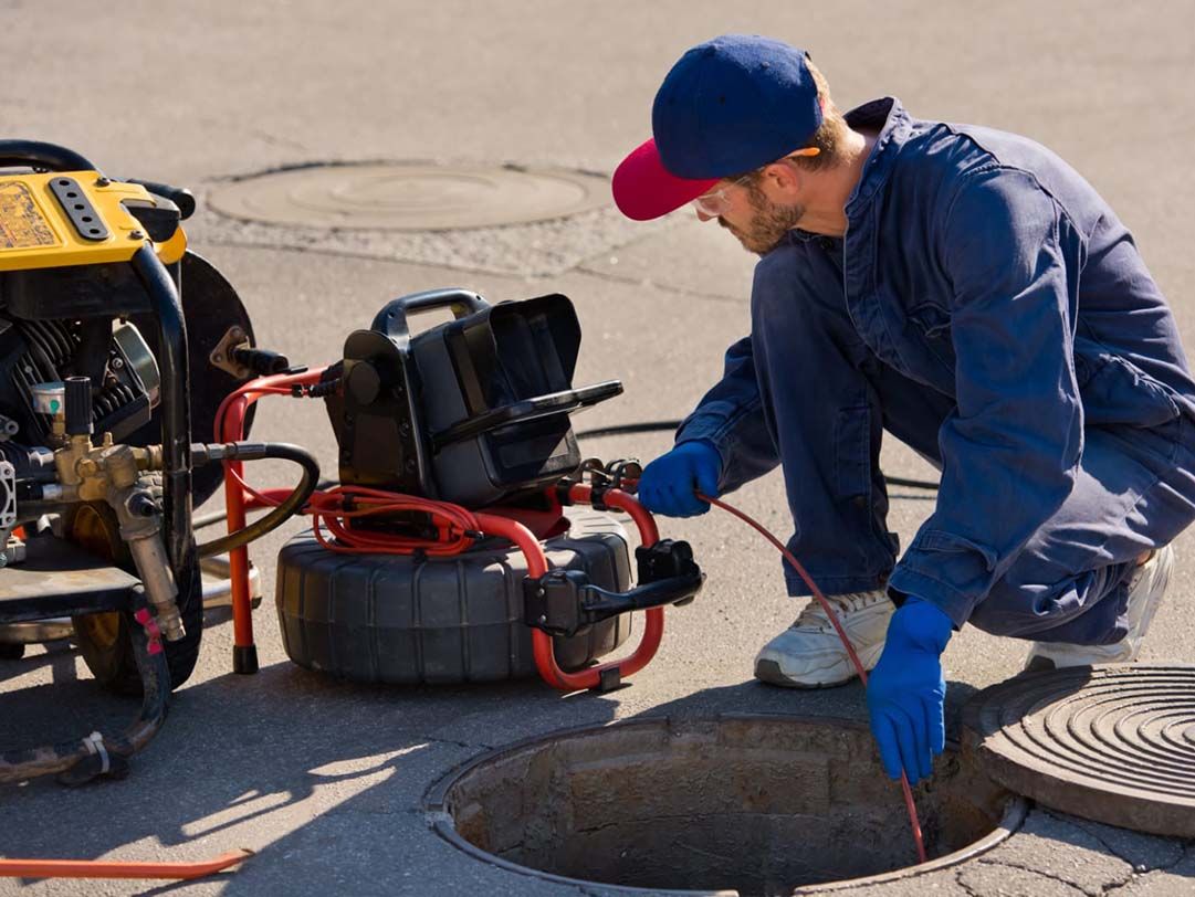 Sewer camera inspection identifying septic system issues with real-time video footage