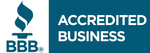 A blue sign that says accredited business on it