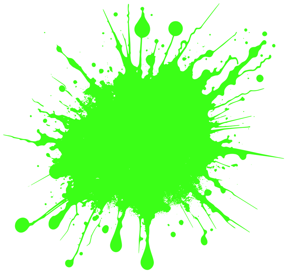 Green paint splat with radiating streaks.