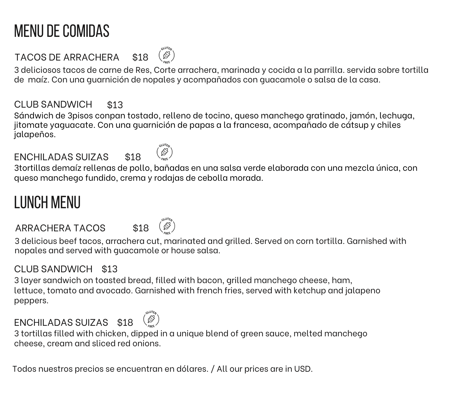 Hacienda Peña Pobre | Lunch Menu