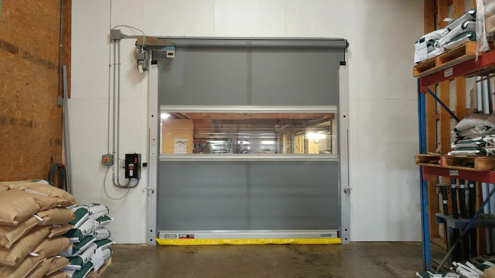 A roll-up commercial garage door.