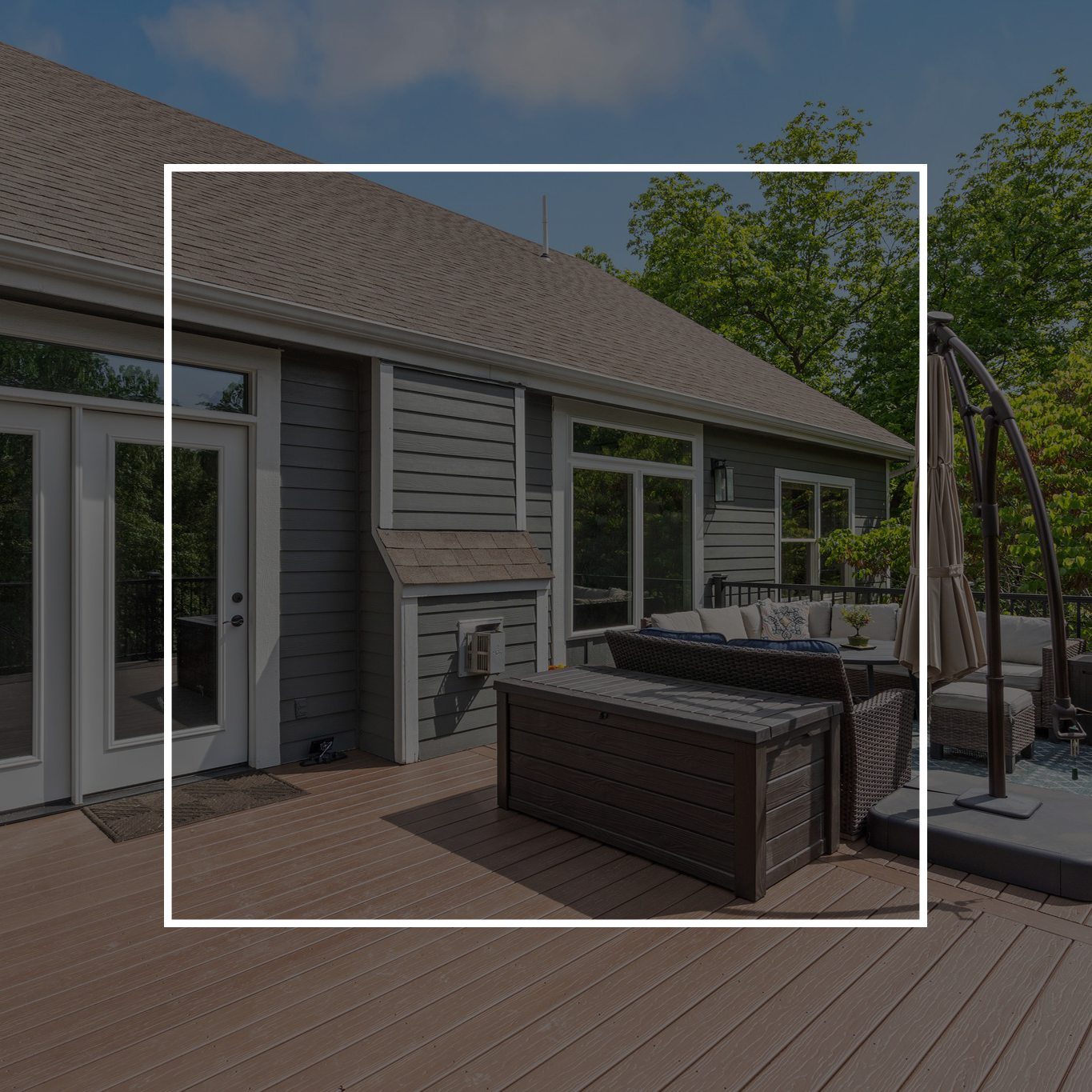 A home exterior with a white square outline on top.