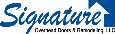 Signature Remodeling & Overhead Doors black & blue full logo.