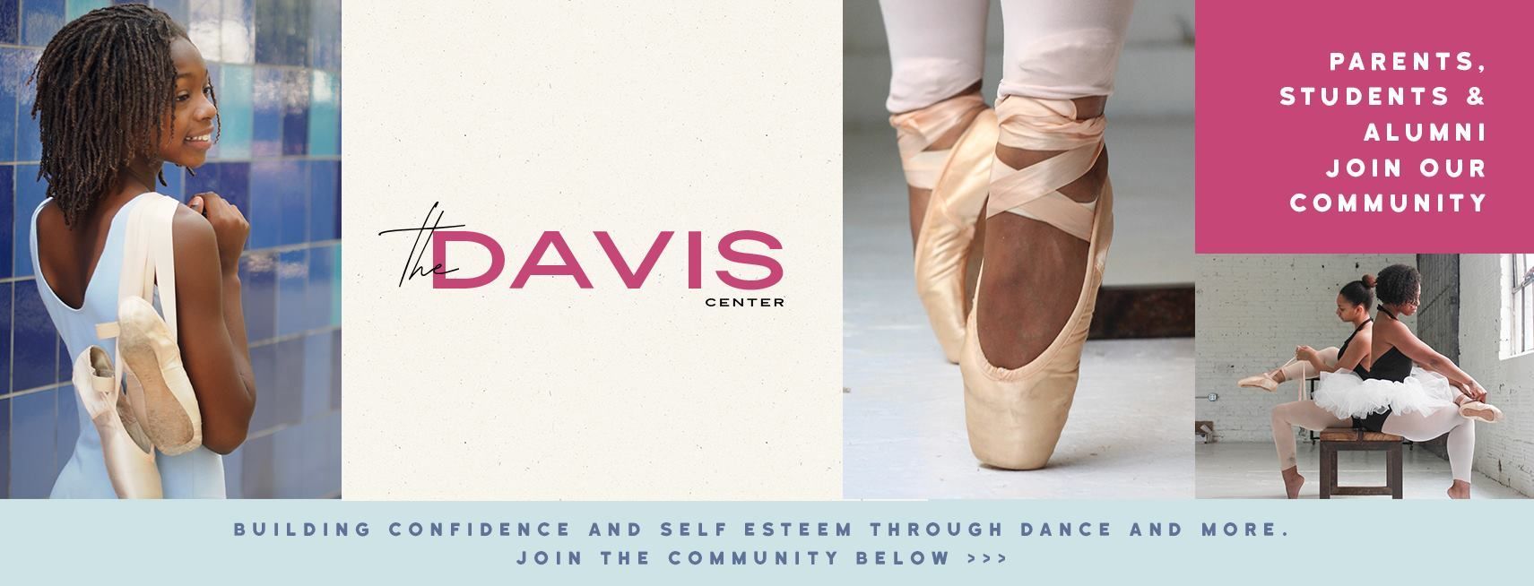 Banner for a dance studio featuring ballet dancers