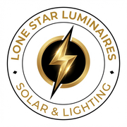 Lone Star Luminaires logo: Black and gold lightning bolt in a circle, surrounded by text.