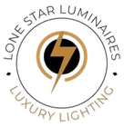 Lone Star Luminaires logo: gold lightning bolt inside gold and black circle, white background, "LUXURY LIGHTING" below.