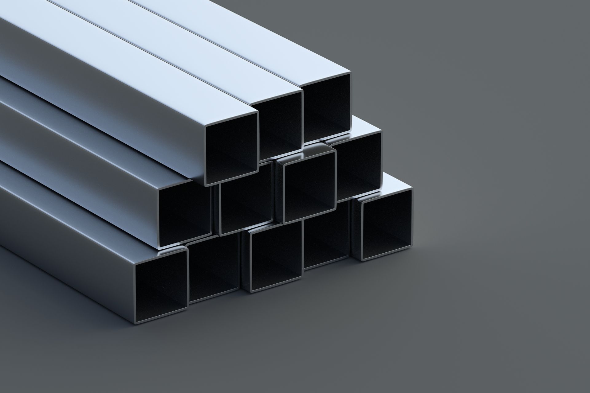 View of a squared steel hollow section on a Grey background. 