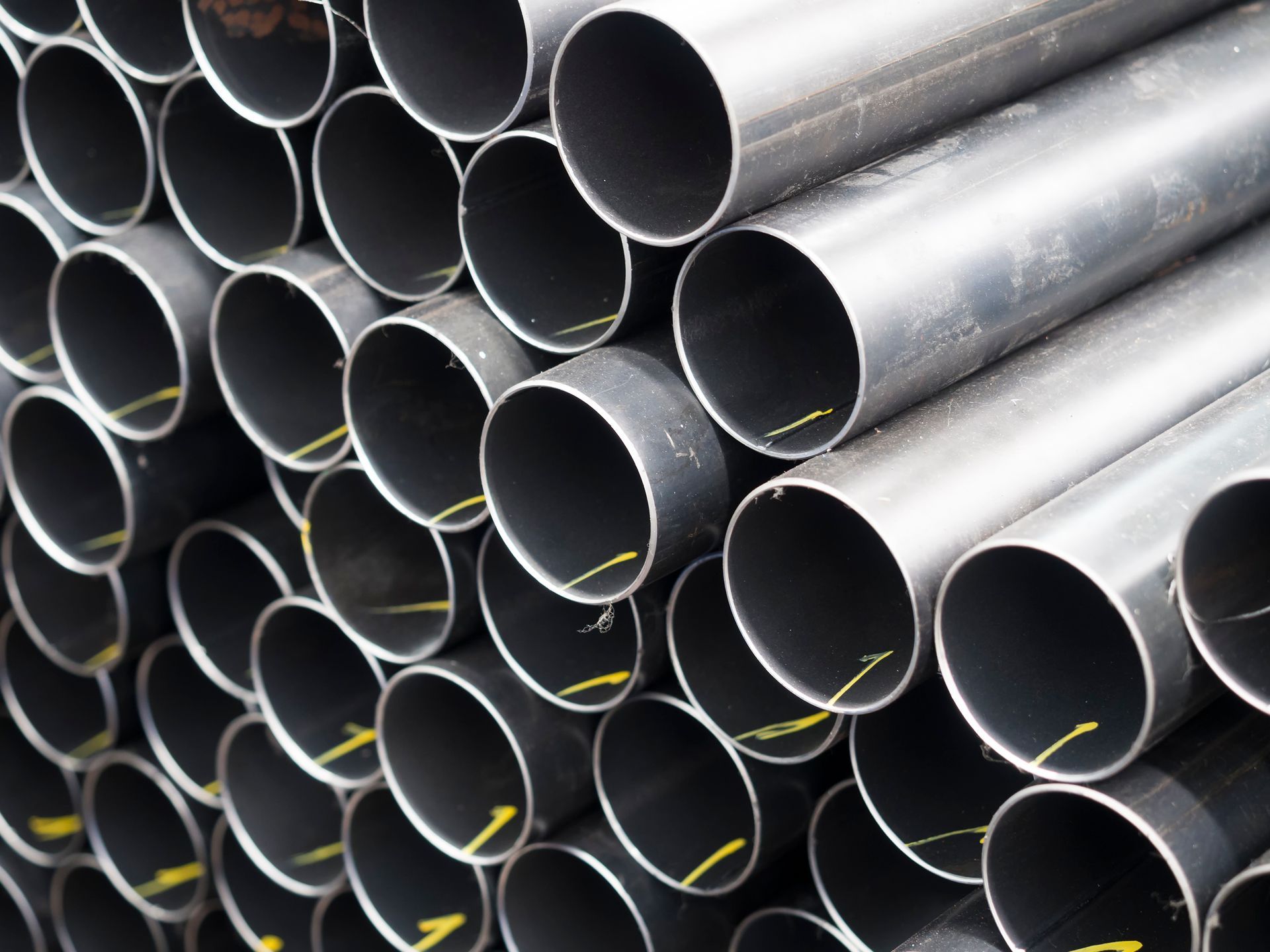 A pile of galvanised pipes.