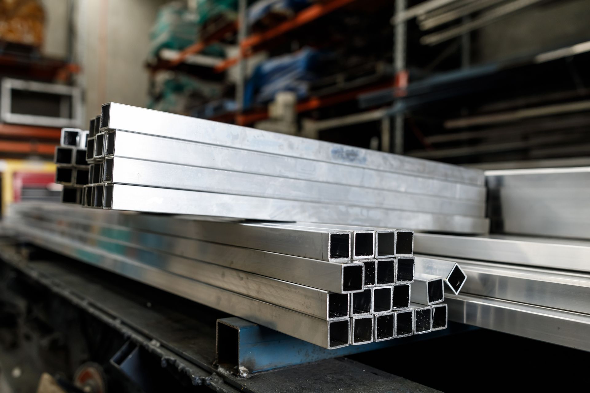 Steel tubes at metal work factory. 