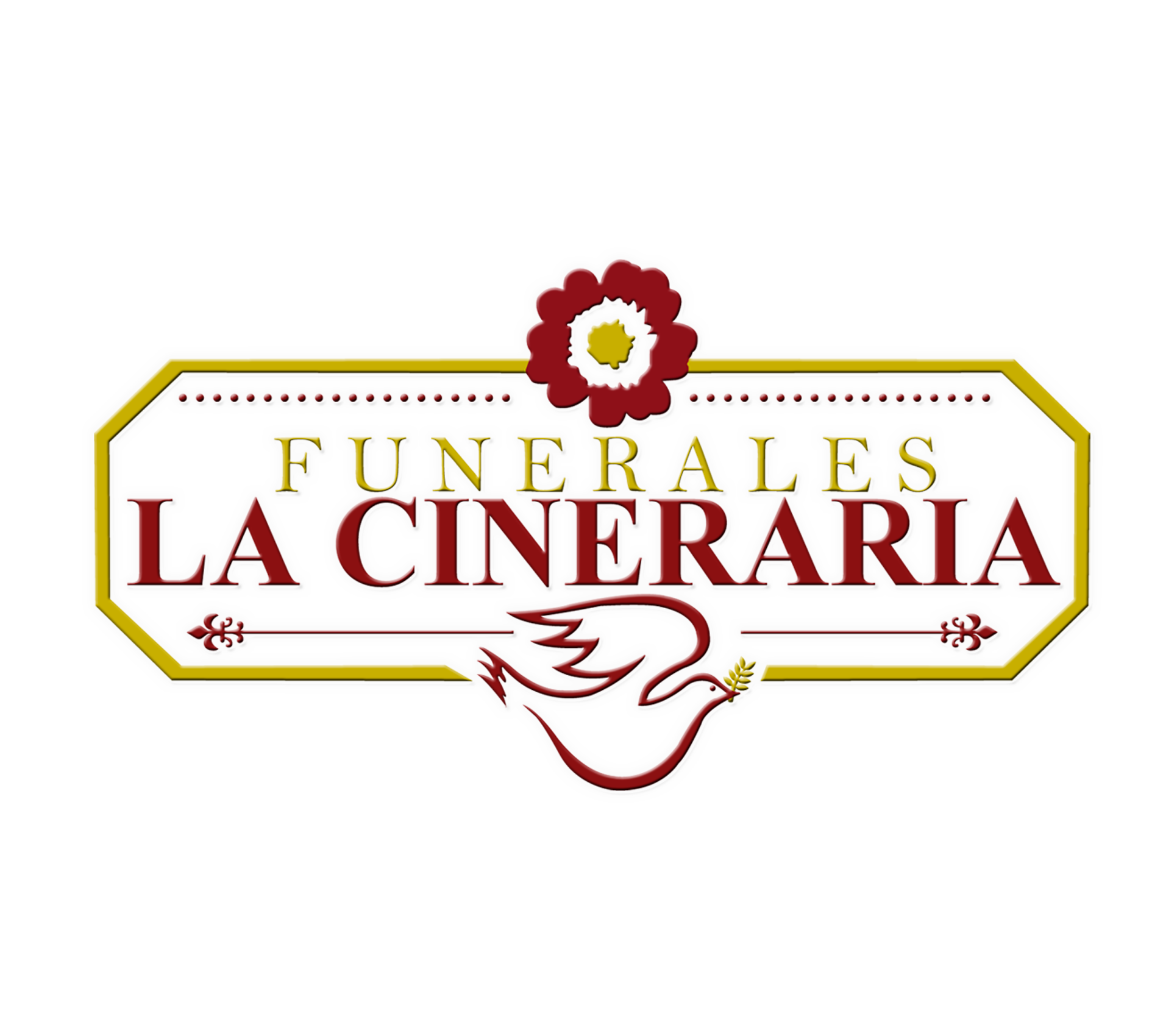 Un logotipo para funerales la cineraria con una paloma y una flor.