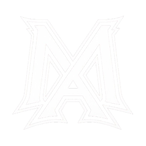 White stylized "MA" logo with sharp, angular edges.